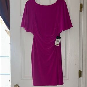 Lauren Ralph Lauren Hot Pink Midi Dress with Flutter Sleeves